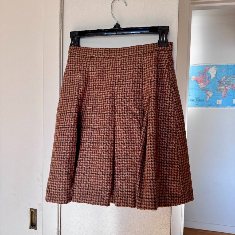 Vintage Aquascutum brown plaid houndstooth wool mini skirt US 0 2